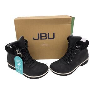 JBU by Jambu  Black Redrock Water Resistant Fur Collar Lace Up Hiking Boots 6.5